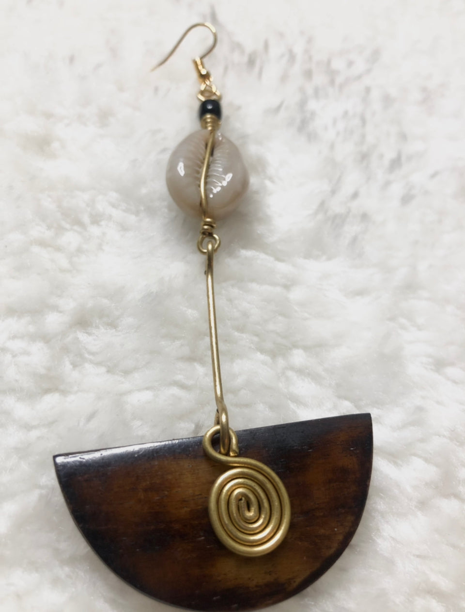 "Brass And Wood Circle Earrings
