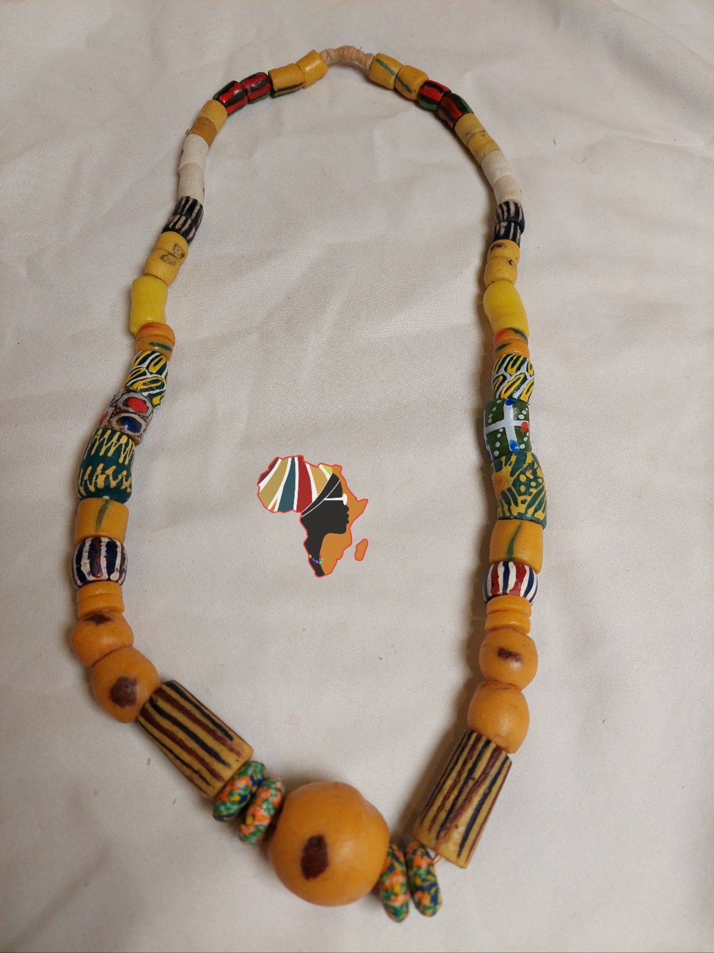 African Trade Beads Statement Necklace