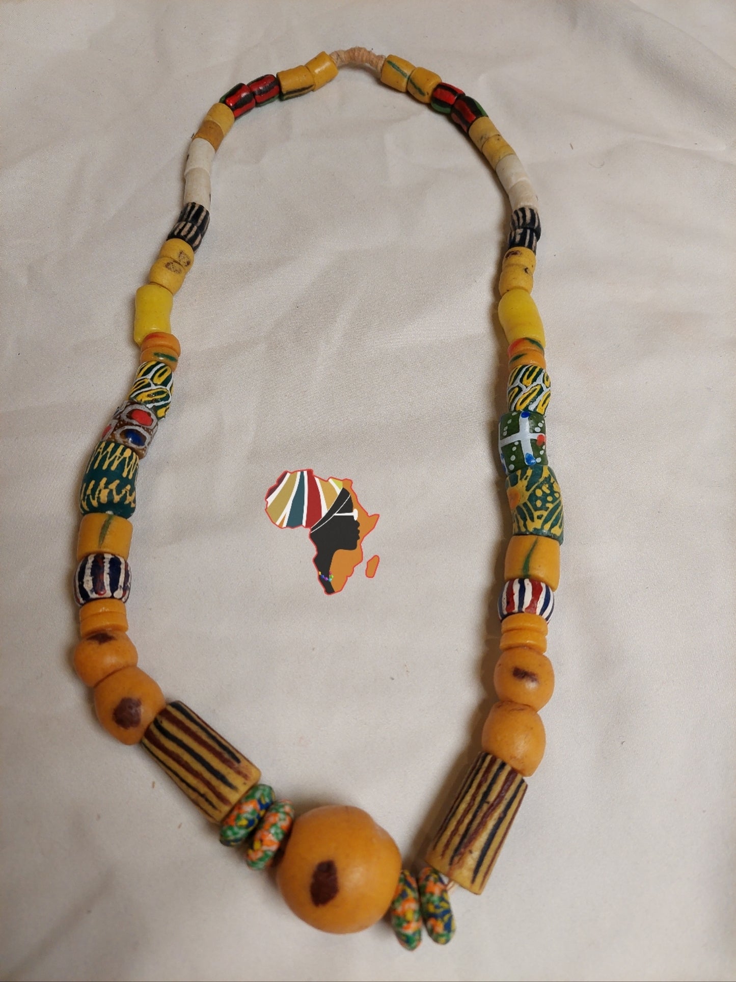 African Trade Beads Statement Necklace