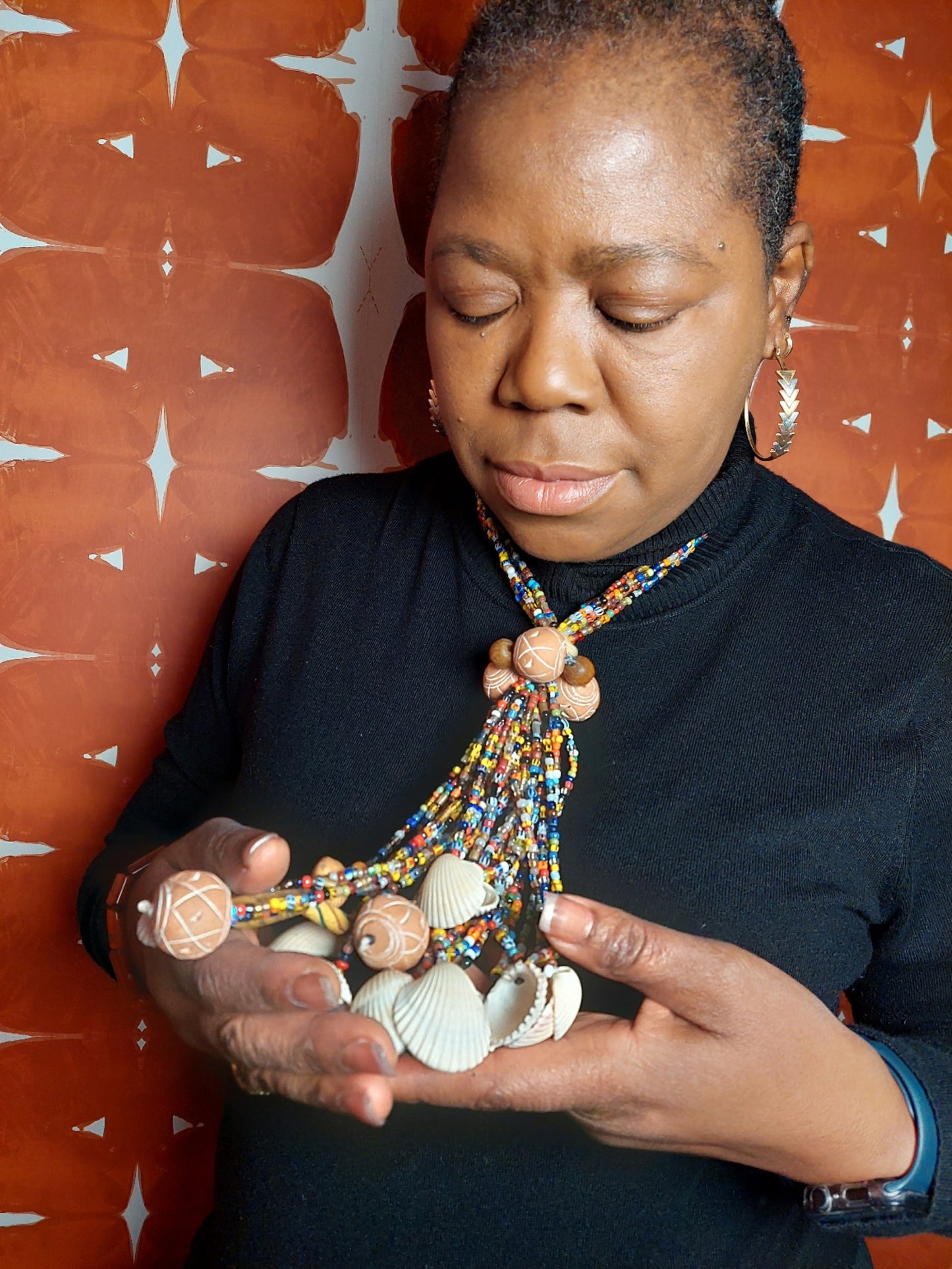 African Trade Beads Statement Necklace
