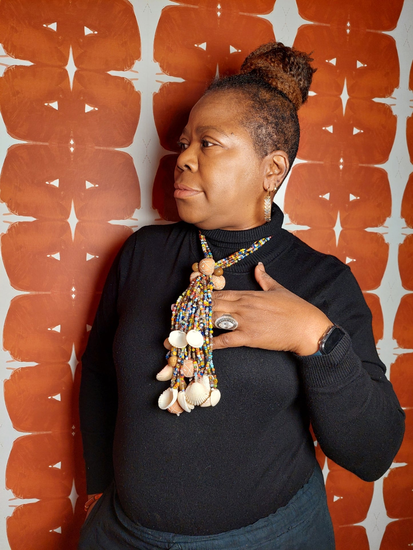 African Trade Beads Statement Necklace