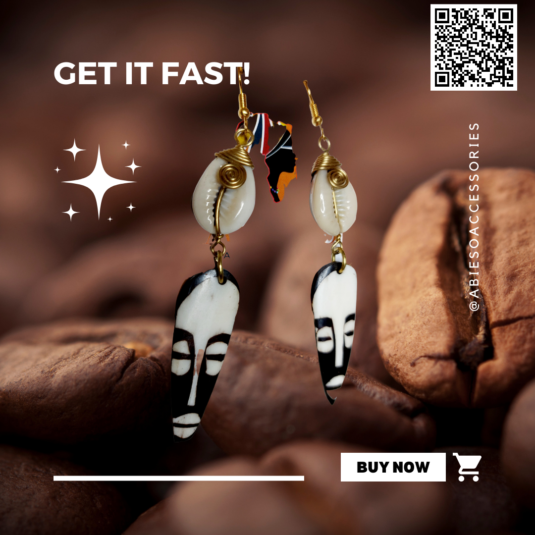 "Mask Face And Cowries" Earrings