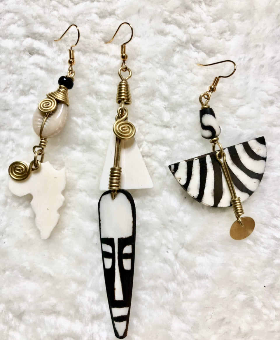 "Masked Face Cowries" Earrings