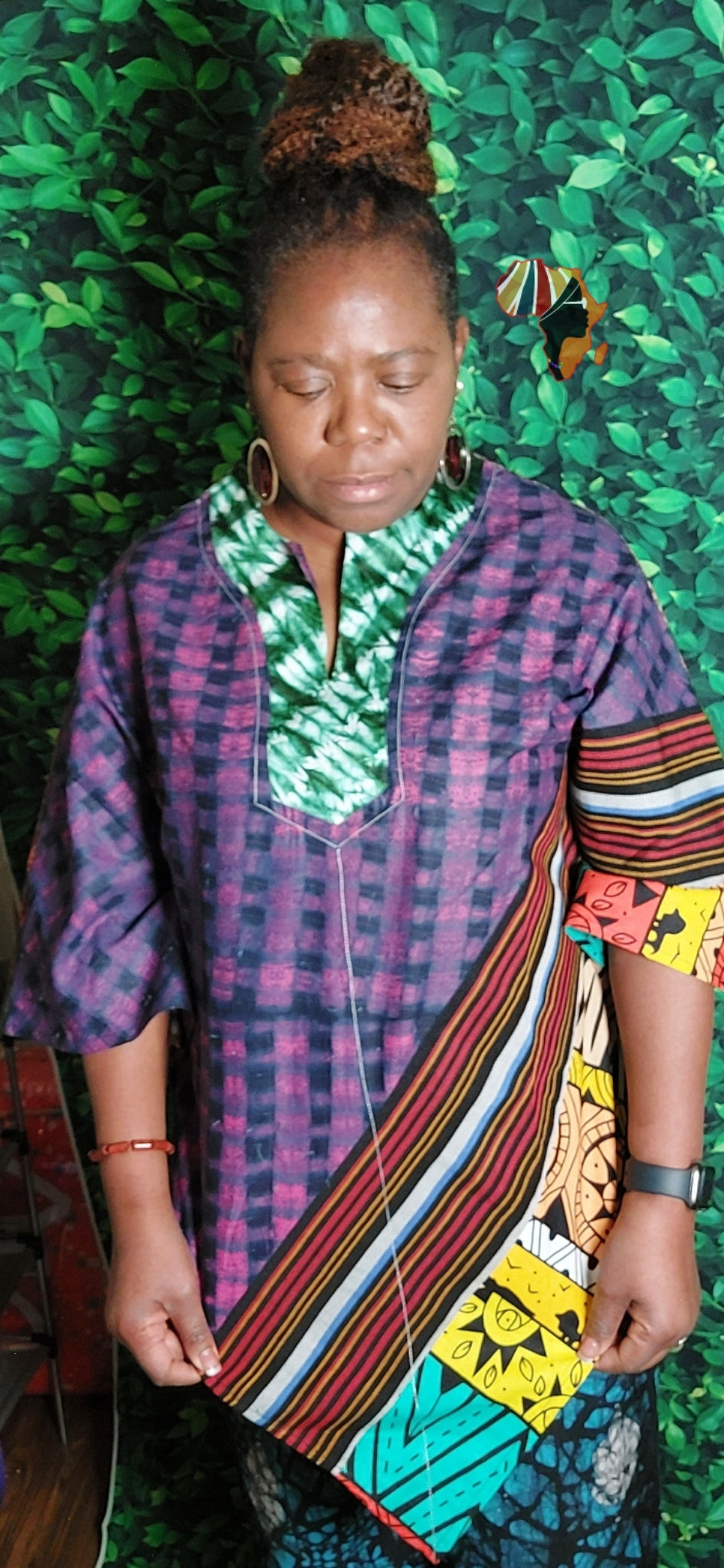 Adire Mixed Fabric Cape