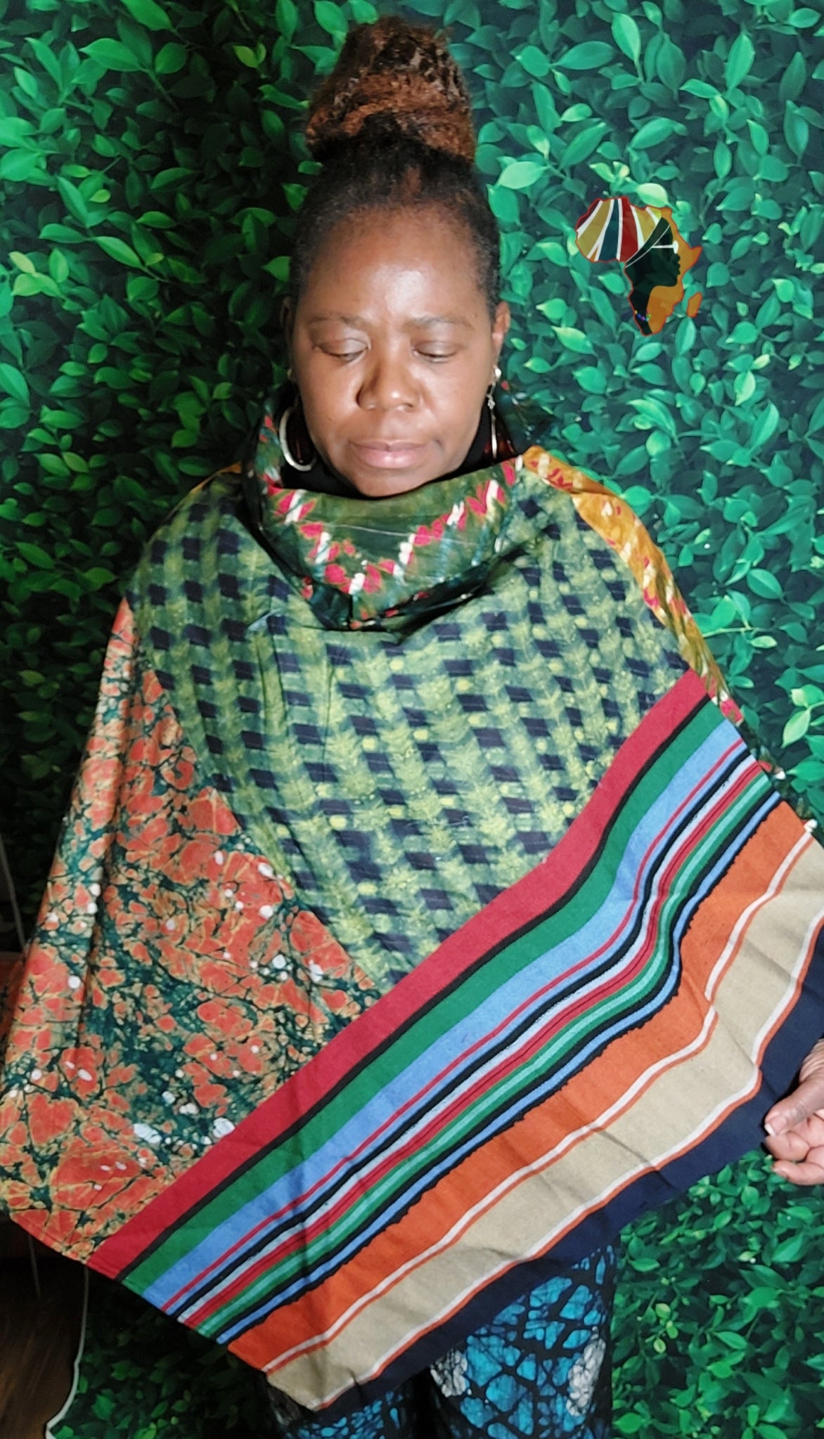 Adire Mixed Fabric Cape - SOLD
