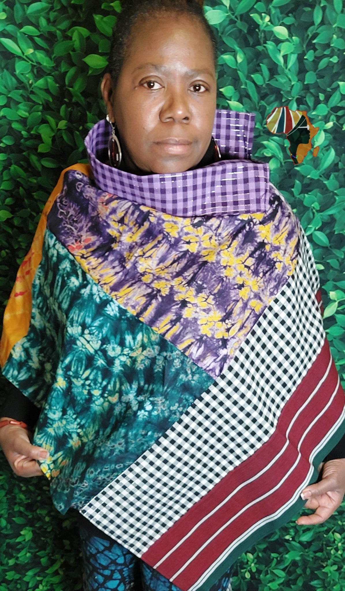 Adire Mixed Fabric Cape