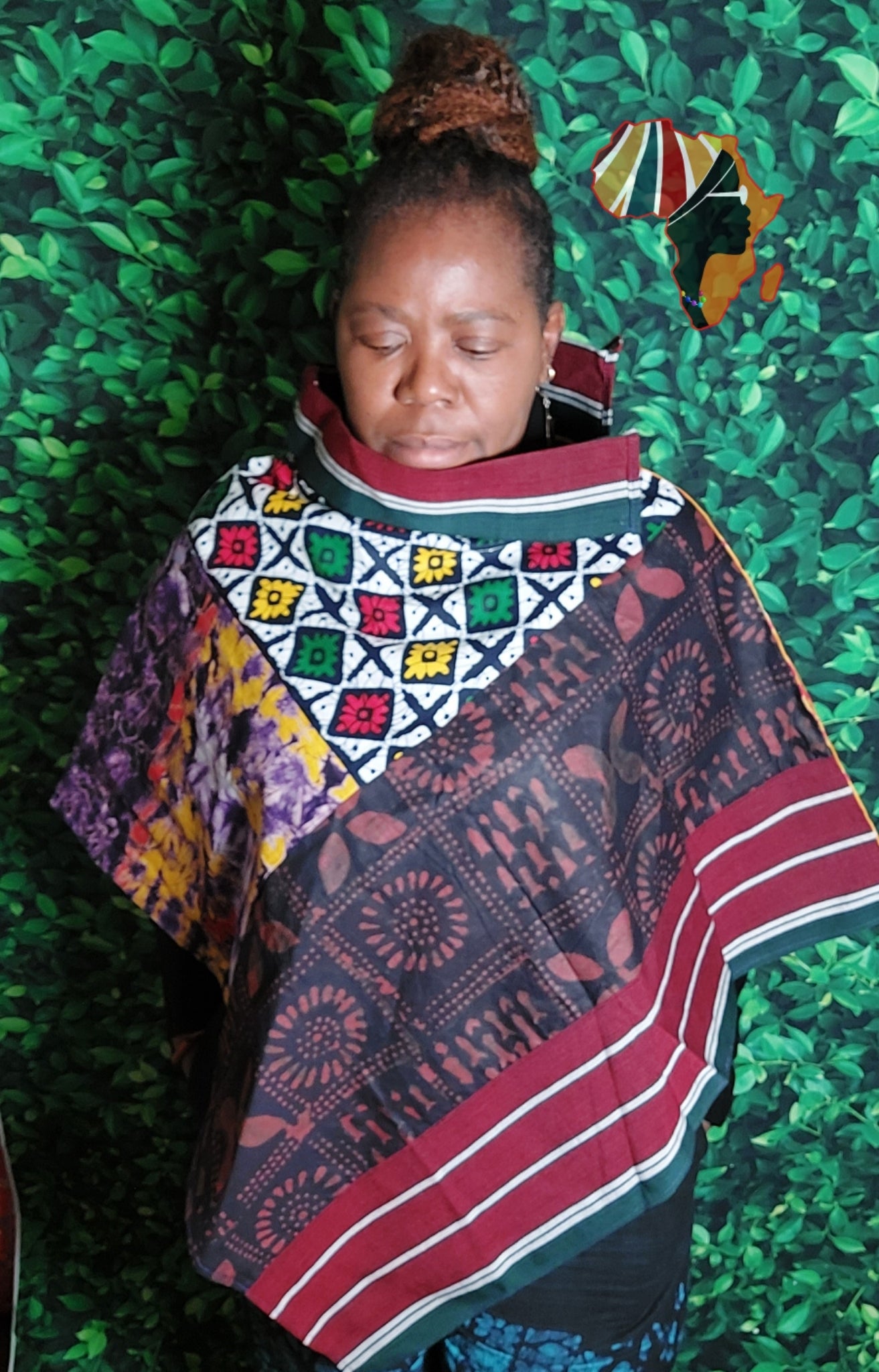 Adire Mixed Fabric Cape
