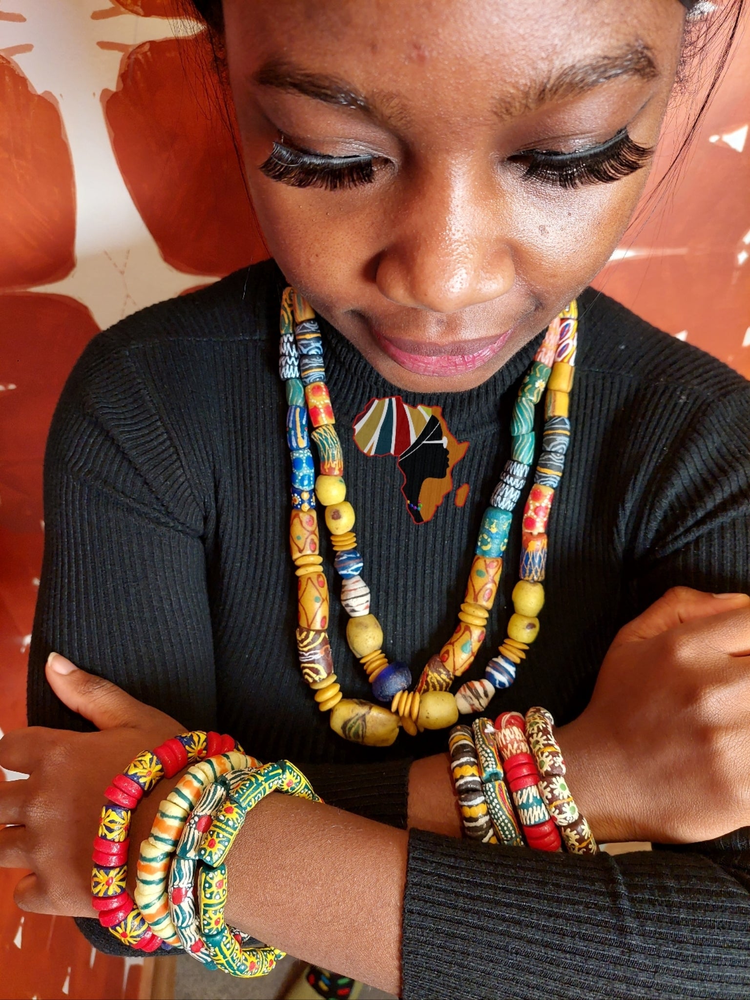 Shop Blue and Yellow Glass Crafted Ghanaian Neck Beads | Adade Kofi