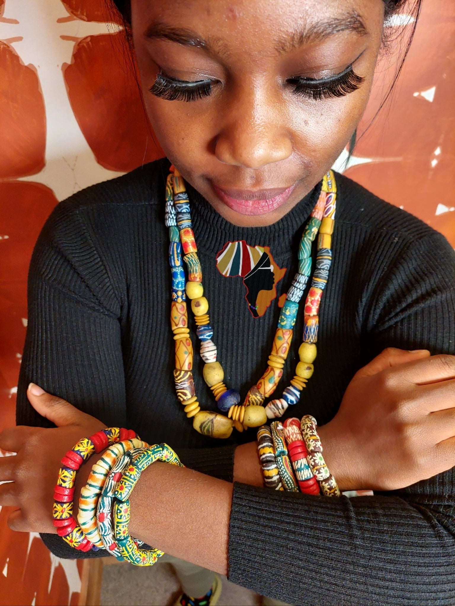 Mali Wedding Beads African Trade Jewelry Bridal Rainbow Glass Necklace  Black Red | eBay