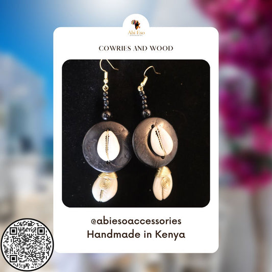 "Wood And Cowries" Earrings