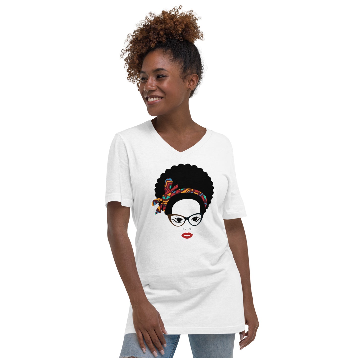 Glasses with Headband Unisex Short Sleeve V-Neck T-Shirt